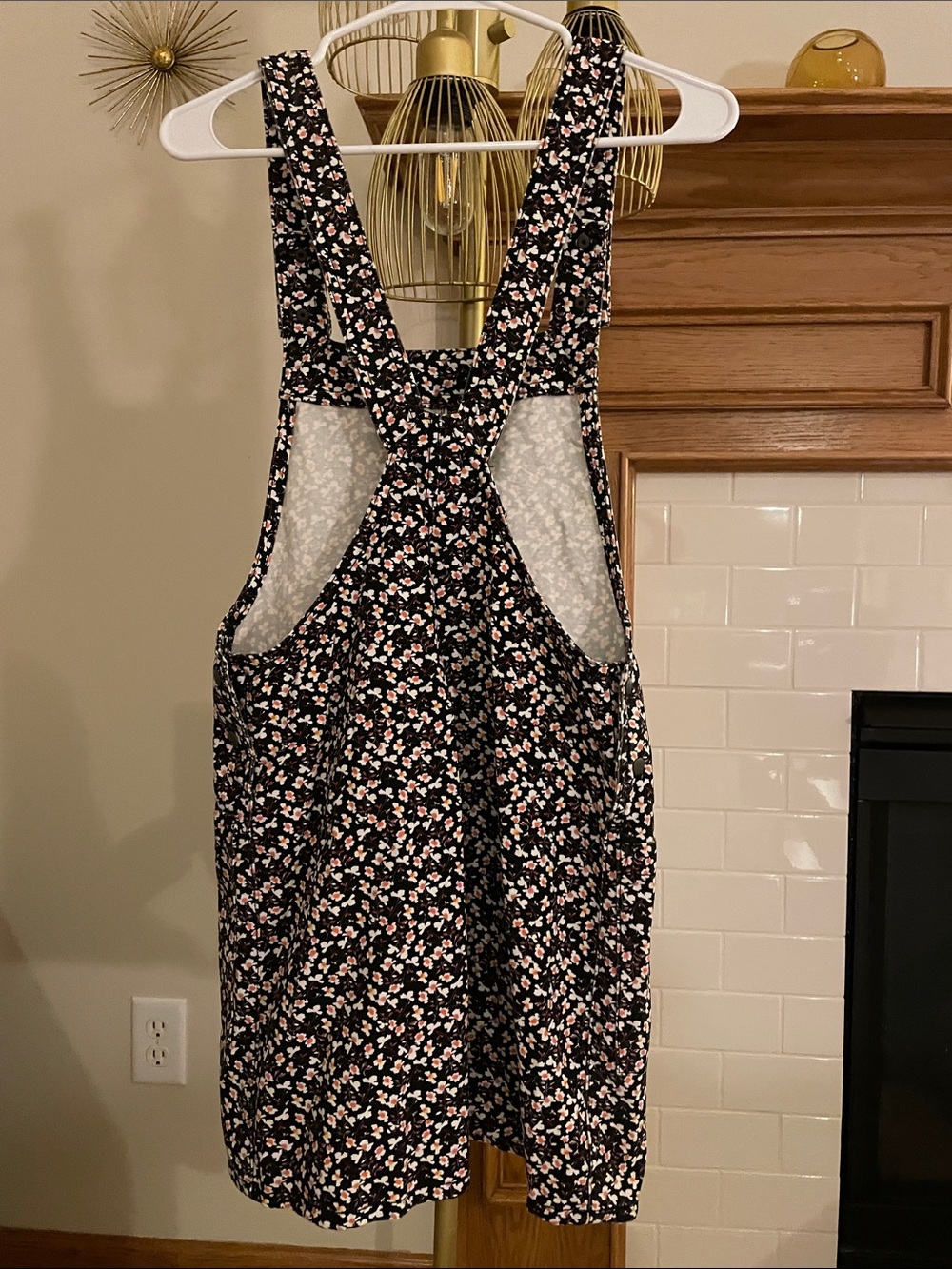 Black Floral Jumper Dress with Pink and White Accents